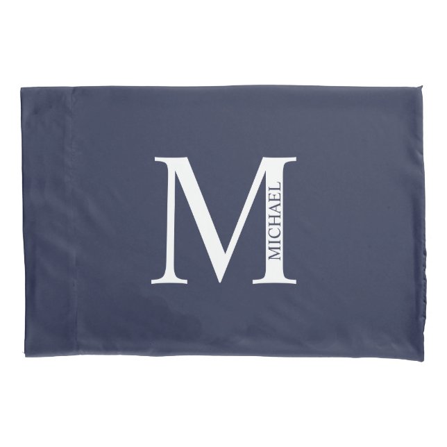 Navy Blue Personalised Monogram and Name Pillowcase (Front)