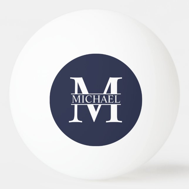 Navy Blue Personalised Monogram and Name Ping Pong Ball (Front)