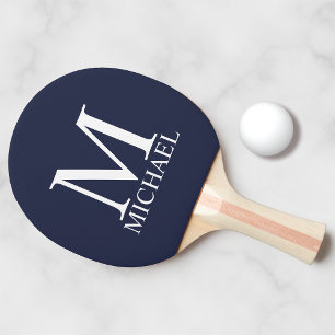 Navy Blue Personalised Monogram and Name Ping Pong Paddle