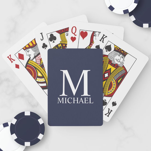 Navy Blue Personalised Monogram and Name Playing Cards (Creator Uploaded)