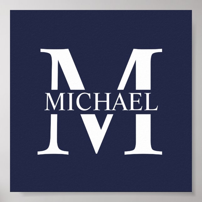 Navy Blue Personalised Monogram and Name Poster (Front)