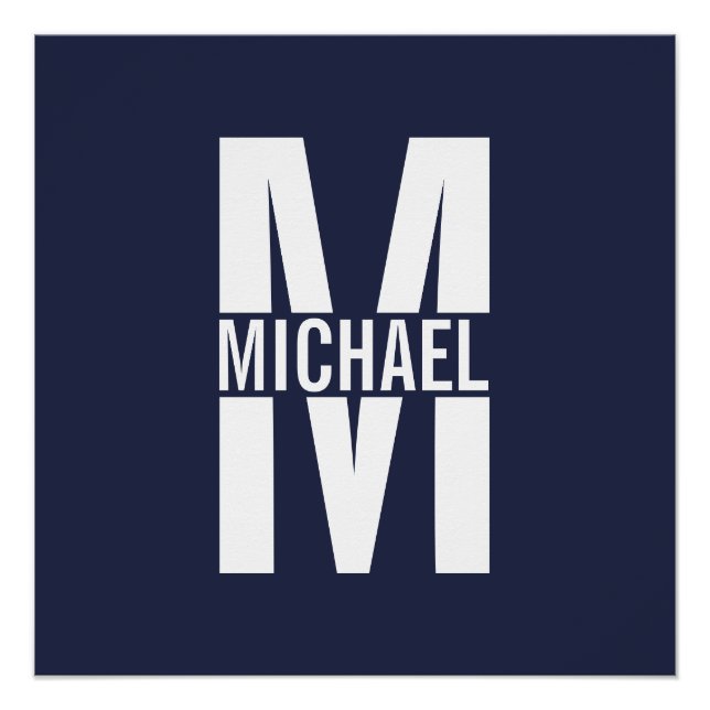 Navy Blue Personalised Monogram and Name Poster (Front)