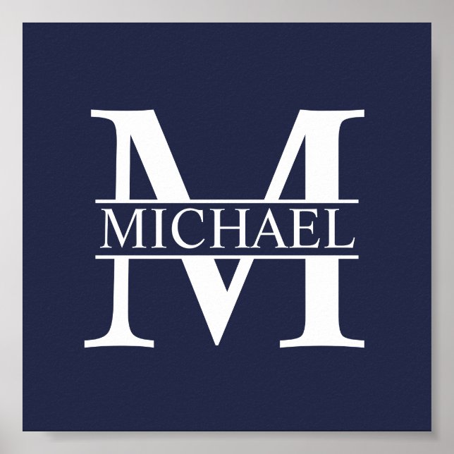 Navy Blue Personalised Monogram and Name Poster (Front)