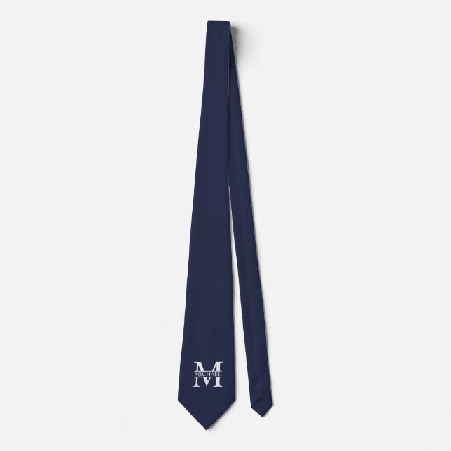 Navy Blue Personalised Monogram and Name Tie (Front)