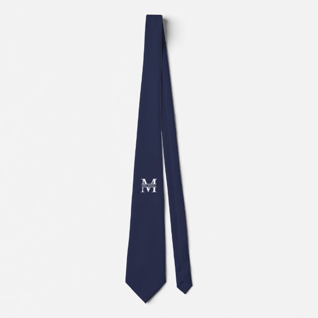 Navy Blue Personalised Monogram and Name Tie (Front)
