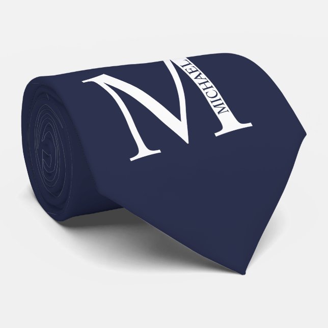 Navy Blue Personalised Monogram and Name Tie (Rolled)