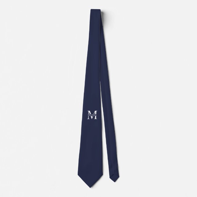 Navy Blue Personalised Monogram and Name Tie (Front)