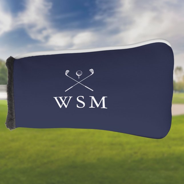 Navy Blue Personalised Monogram Golf Clubs Head Cover (Navy Blue Personalized Monogram Golf Clubs Golf Head Cover)