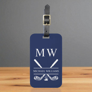 Navy Blue Personalised Monogram Golf Clubs Luggage Tag