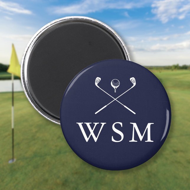Navy Blue Personalised Monogram Golf Clubs Magnet (Navy Blue Personalized Monogram Golf Clubs Magnet)