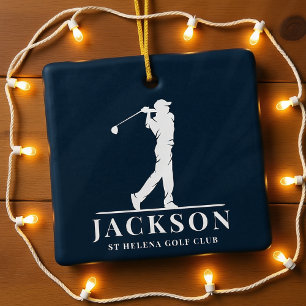 Navy Blue Personalised Monogram Golf Swing Ceramic Ornament