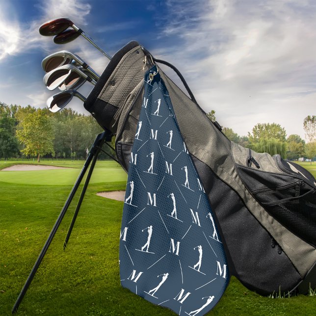 Navy Blue Personalised Monogram Golfer Golf Towel (Creator Uploaded)