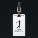 Navy Blue Personalised Monogram Golfer Luggage Tag<br><div class="desc">This design features a golfer swinging a club</div>