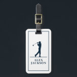 Navy Blue Personalised Monogram Golfer Luggage Tag<br><div class="desc">This design features a golfer swinging a club</div>
