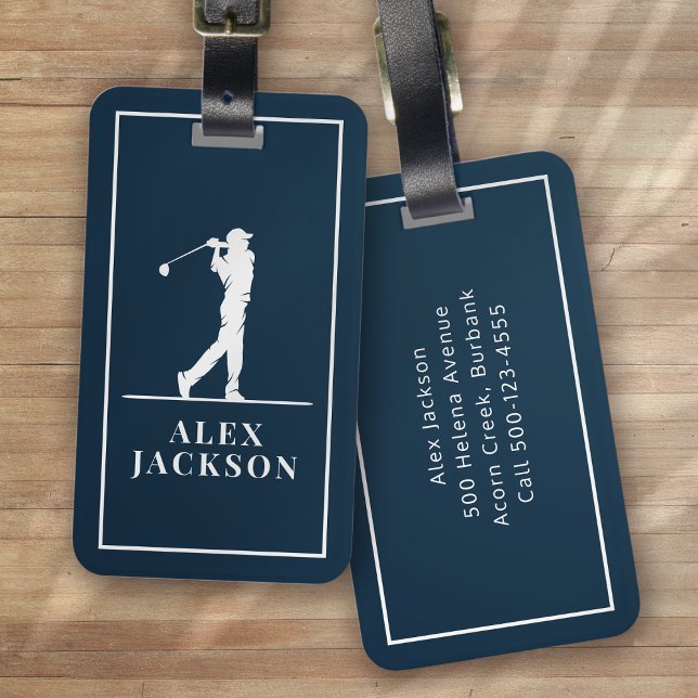 Navy Blue Personalised Monogram Golfer Luggage Tag (Creator Uploaded)