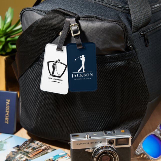 Navy Blue Personalised Monogram Golfer Luggage Tag (Front & Back)