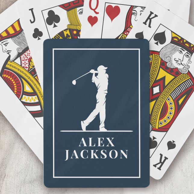 Navy Blue Personalised Monogram Golfer Playing Cards (Creator Uploaded)