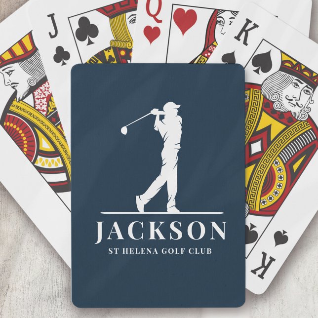 Navy Blue Personalised Monogram Golfer Playing Cards (Creator Uploaded)