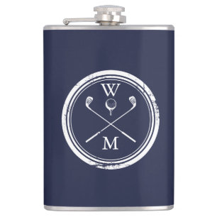 Navy Blue Personalised Monogram Initials Golf Hip Flask