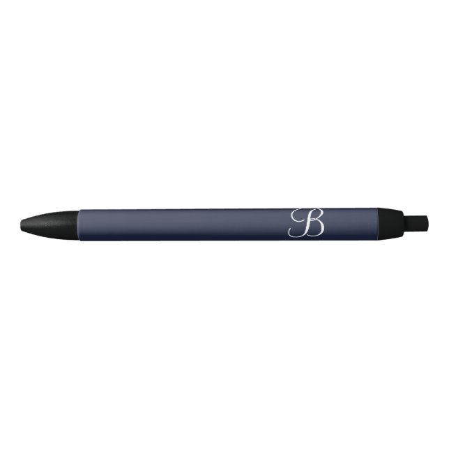 Navy Blue Personalised Name and Monogram Black Ink Pen (Front)