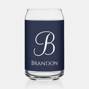 Navy Blue Personalised Name and Monogram Can Glass