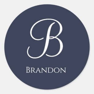 Navy Blue Personalised Name and Monogram Classic Round Sticker