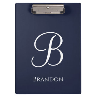 Navy Blue Personalised Name and Monogram Clipboard