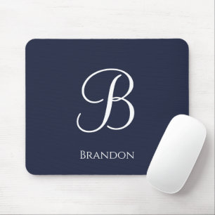 Navy Blue Personalised Name and Monogram Mouse Pad