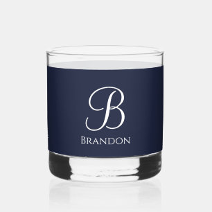 Navy Blue Personalised Name and Monogram Whiskey Glass