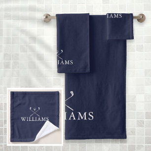 Navy Blue Personalised Name Golf Clubs Bath Towel Set