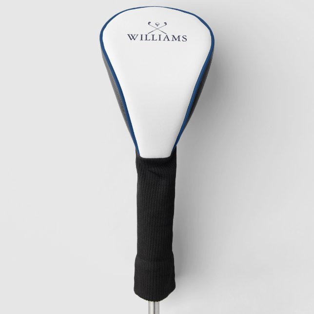 Navy Blue Personalised Name Golf Clubs Head Cover (Front)