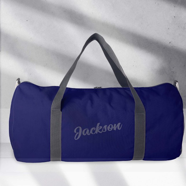 Navy Blue Personalised Name mens Duffle Bag (Simple Navy Blue Personalized Name Duffel Bag.)