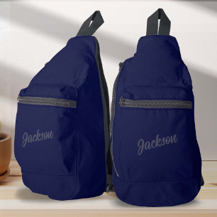 Navy BLue Personalised Name Mens Sling Bag