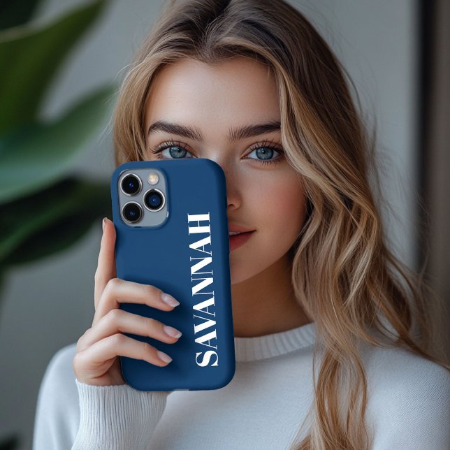 Navy Blue personalised name simple  iPhone Case (Creator Uploaded)
