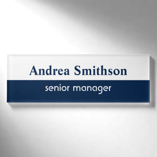 Navy blue personalised name tag badge