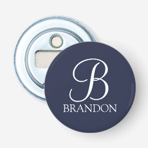 Navy Blue Personalised Script Monogram and Name Bottle Opener