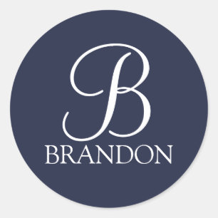 Navy Blue Personalised Script Monogram and Name Classic Round Sticker