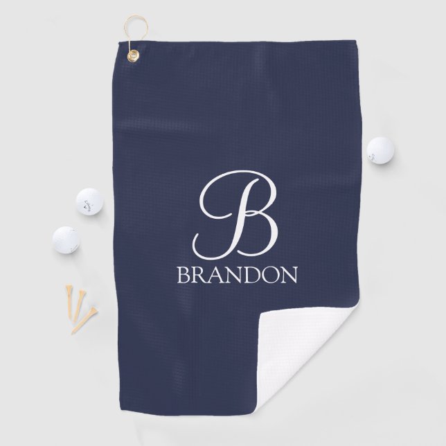 Navy Blue Personalised Script Monogram and Name Golf Towel (InSitu)