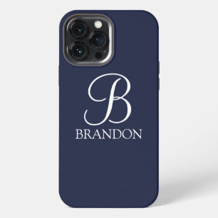 Navy Blue Personalised Script Monogram and Name iPhone 13 Pro Max Case