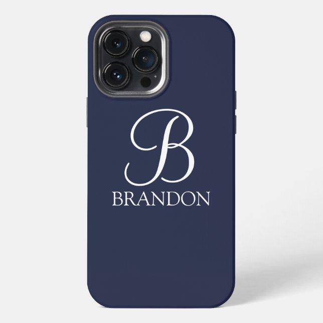 Navy Blue Personalised Script Monogram and Name iPhone Case (Back)