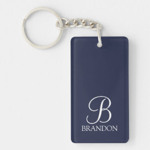 Navy Blue Personalised Script Monogram and Name Key Ring