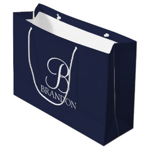 Navy Blue Personalised Script Monogram and Name Large Gift Bag