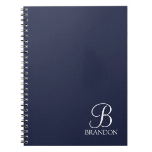Navy Blue Personalised Script Monogram and Name Notebook