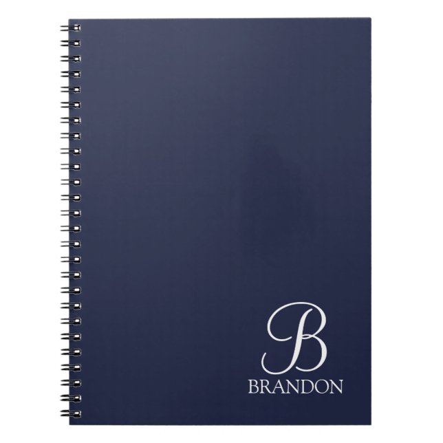 Navy Blue Personalised Script Monogram and Name  Notebook (Front)