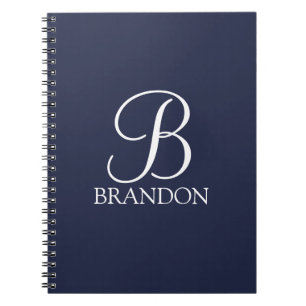 Navy blue Personalised Script Monogram and Name Notebook