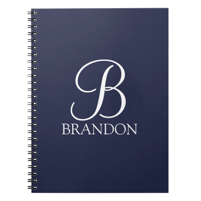 Navy blue Personalised Script Monogram and Name Notebook (Front)