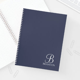 Navy Blue Personalised Script Monogram and Name Notebook