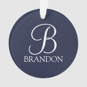 Navy Blue Personalised Script Monogram and Name Ornament