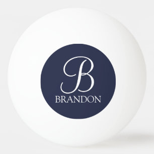 Navy Blue Personalised Script Monogram and Name Ping Pong Ball