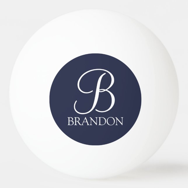 Navy Blue Personalised Script Monogram and Name Ping Pong Ball (Front)